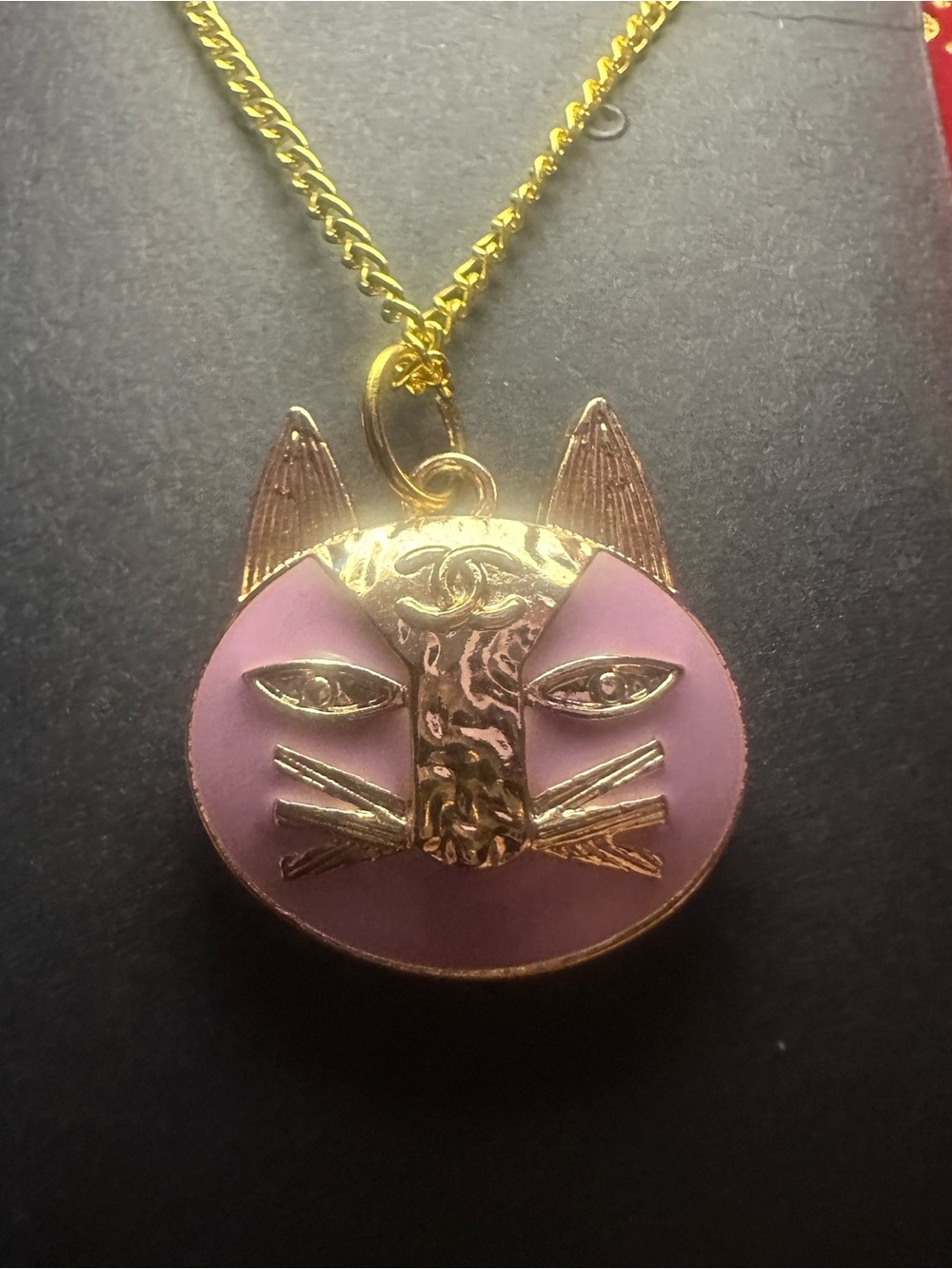 Chanel-Inspired Gold & Pink Cat Pendant Necklace 🐈‍⬛
